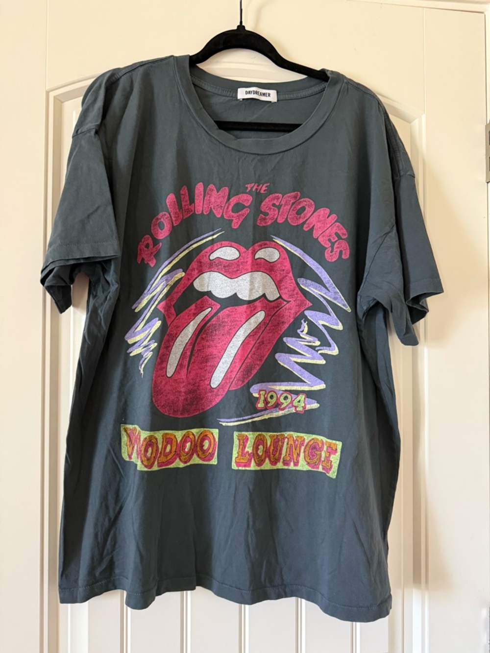 DAYDREAMER Rolling Stones Graphic Tee in Charcoal with Pink Logo